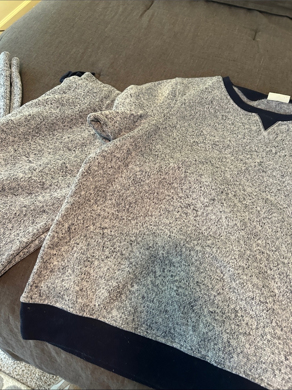 L.L. Bean Blue/Gray Marled Crewneck Lounge Set with Navy Trim